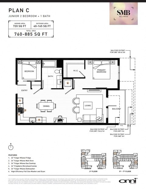 Floor plan for 2 beds, 1 bath, 720 sqft